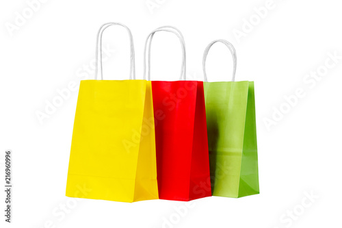 Ecological recycling Set of colored paper shopping bags