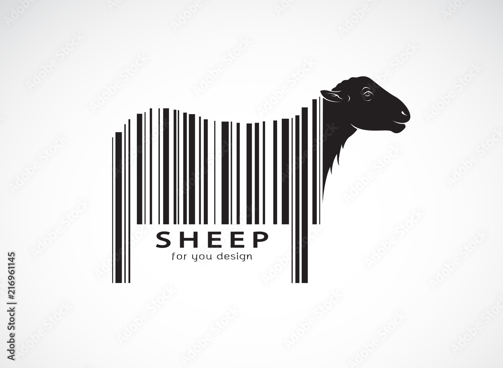 Naklejka premium Wektor owiec na ciele to kod kreskowy. Dzikie zwierzęta. Projekt owiec. Łatwe edytowanie warstwowych ilustracji wektorowych.