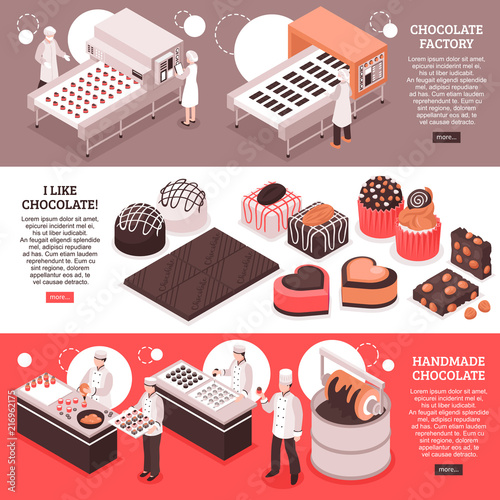 Chocolate Manufacture Isometric Banners
