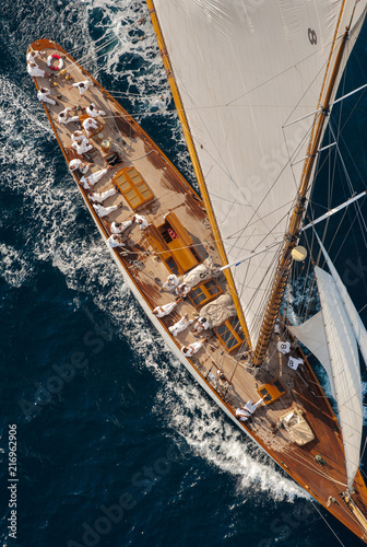 French Riviera - old sail race vertical above aerial view sunset