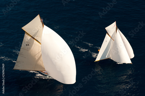 French Riviera - old sail race  aerial view with all sails