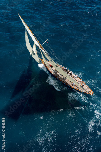 French Riviera - old sail in race aerial view