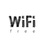 Free wifi icon. Black hand drawn text on white background