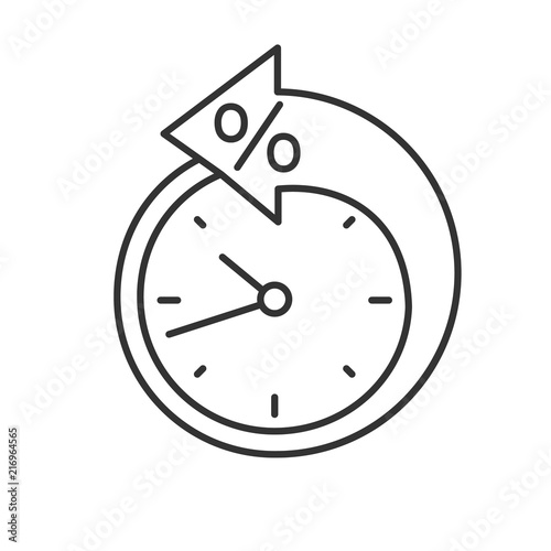Back arrow around clock with percent linear icon