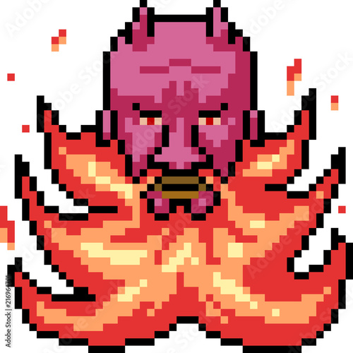 vector pixel art demon head