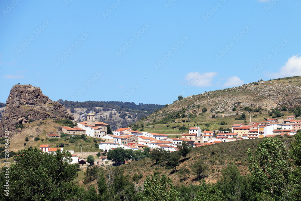 Panoramic view of Huélamo, a beautiful town in the province of Cuenca, in Castilla la Mancha, Spain
