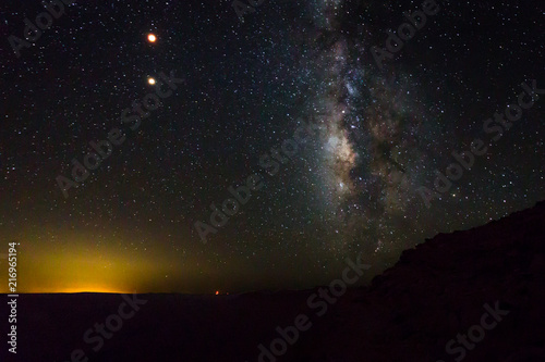Milky Way galaxy night view, full moon.