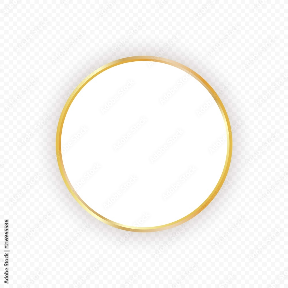 Vector gold circle frame with shadow on transparent background. Elegant design template for invitations, cards, information.