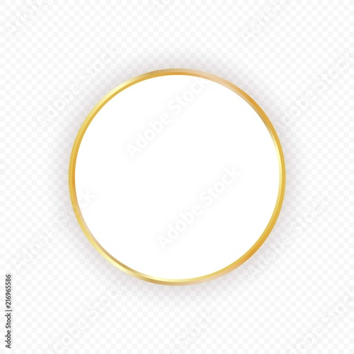 Vector gold circle frame with shadow on transparent background. Elegant design template for invitations, cards, information.