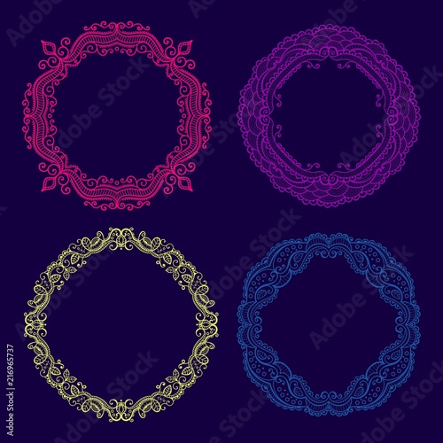 Vector set of lace circle floral frames.