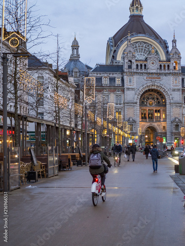 ANTWERP,BELGIUM - December, 2017 - View at the Railway station building in Antwerp. Antwerp is a city in Belgium, and is the capital of Antwerp province in Flanders. photo