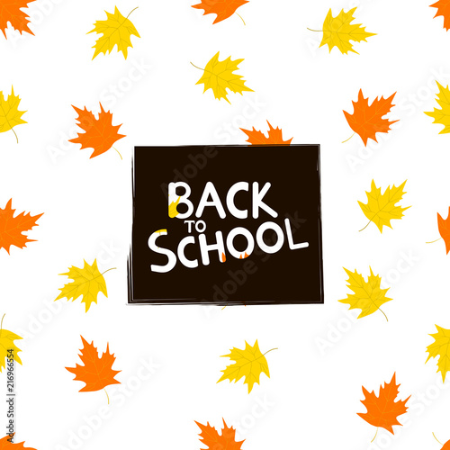 Back to school background with colorful maple leaves.