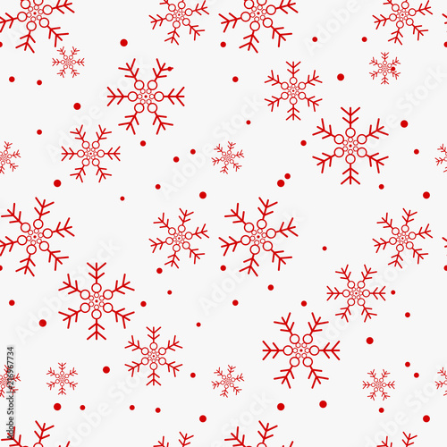 Christmas seamless pattern of snowflakes, red on white