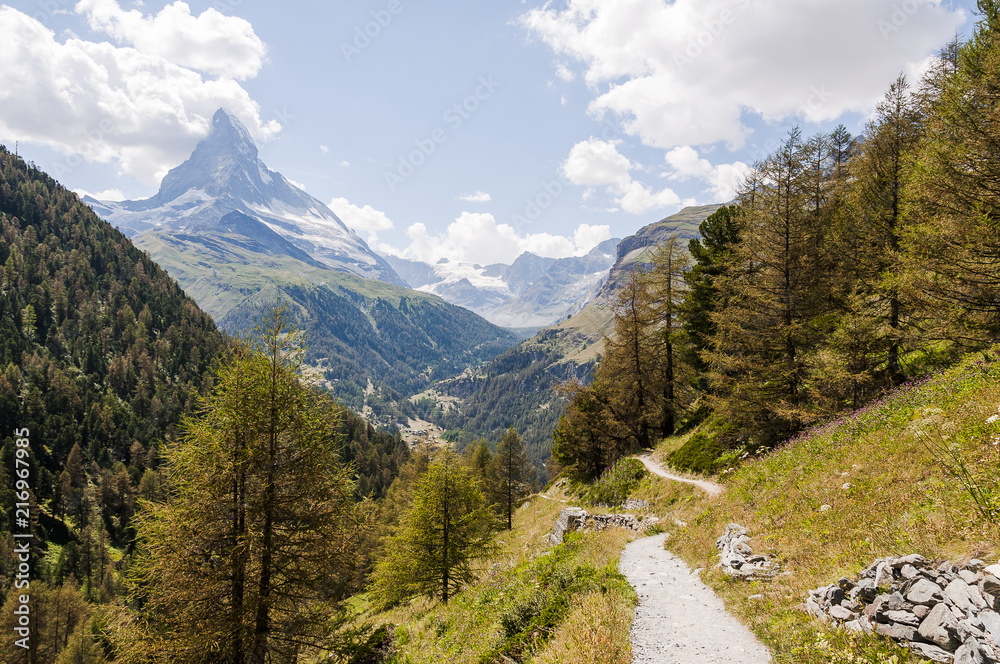 Zermatt, Findeln, Findelbach, Alpen, Matterhorn, Wanderweg, Wallis, Sunnegga, Sommer, Schweizer Berge, Schweiz