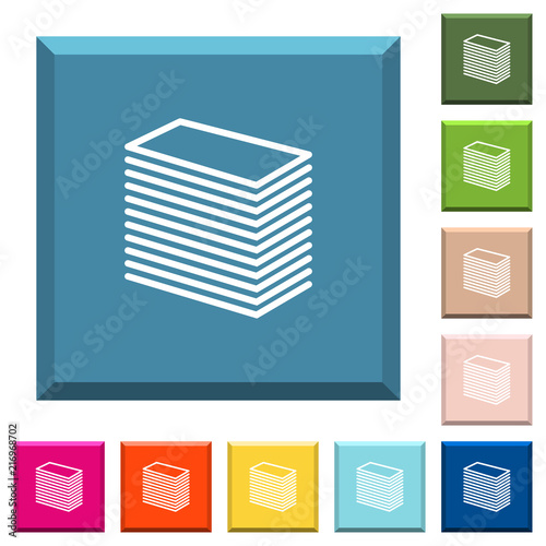 Paper stack white icons on edged square buttons