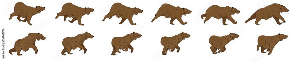 Bear run cycle animation sprites, animation frames