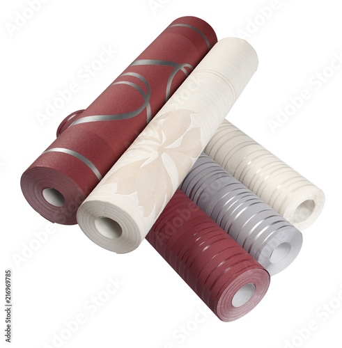 Different rolls of wallpaper isolated on white background with clipping path