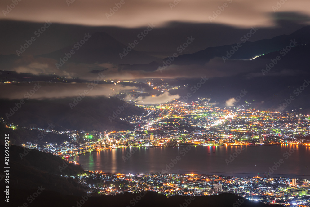 諏訪湖 夜景 富士山