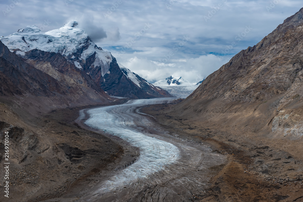 Beautiful landscpe of D rang-Drung Glacier, Mountain glacier on zanskar road at Himalaya Range, Zanskar Range, Pensi La, Jammu and Kashmir.