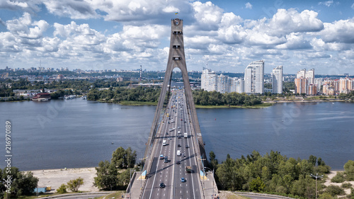 Kiev bridge Fursy in sunny weathering from the air © slava2271