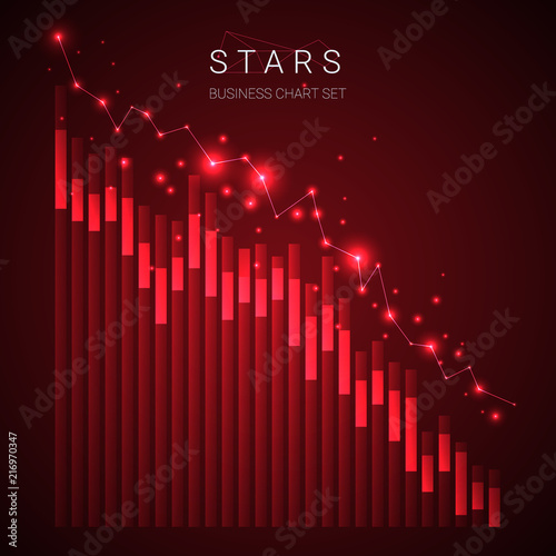 Modern business decline chart vector with stars on dark red background.