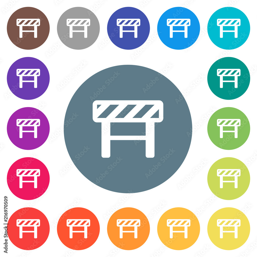 Construction barrier flat white icons on round color backgrounds Construction barrier flat white icons on round color backgrounds