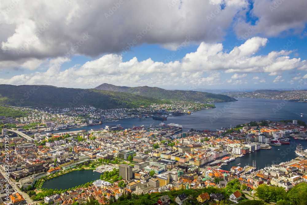 Fototapeta premium Beautiful panorama view of Bergen city, Norway