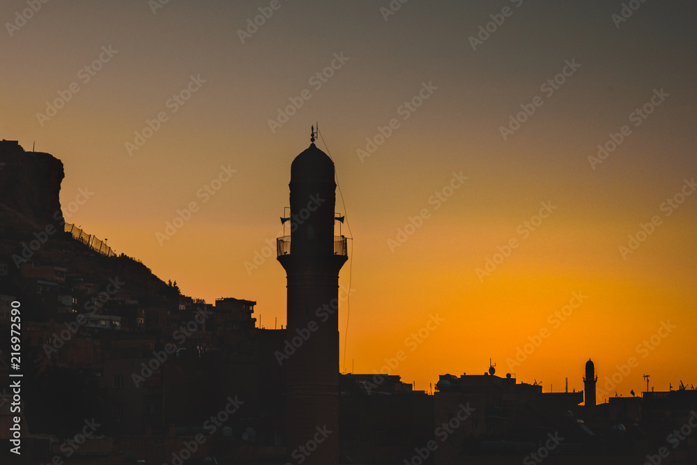 Sunrise landscape view of old Mardin city