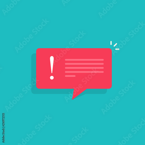 Error important caution message notice vector illustration, flat cartoon exclamation alert notification on bubble speech, internet error