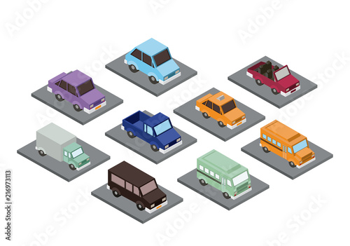set cars isometrics proy icon vector illustration design