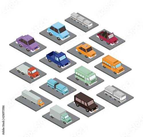 set cars isometrics proy icon vector illustration design