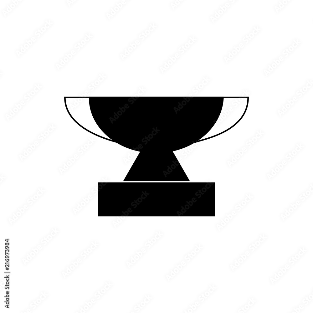 Black cup award sign. Modern symbol of victory, award achievement sport. Insignia ceremony awarding of winner tournament. Monochrome template for badge, tag, etc. Design element. Vector illustration. Black cup award sign. Modern symbol of victory, award achievement sport. Insignia ceremony awarding of winner tournament. Monochrome template for badge, tag, etc. Design element. Vector illustration.