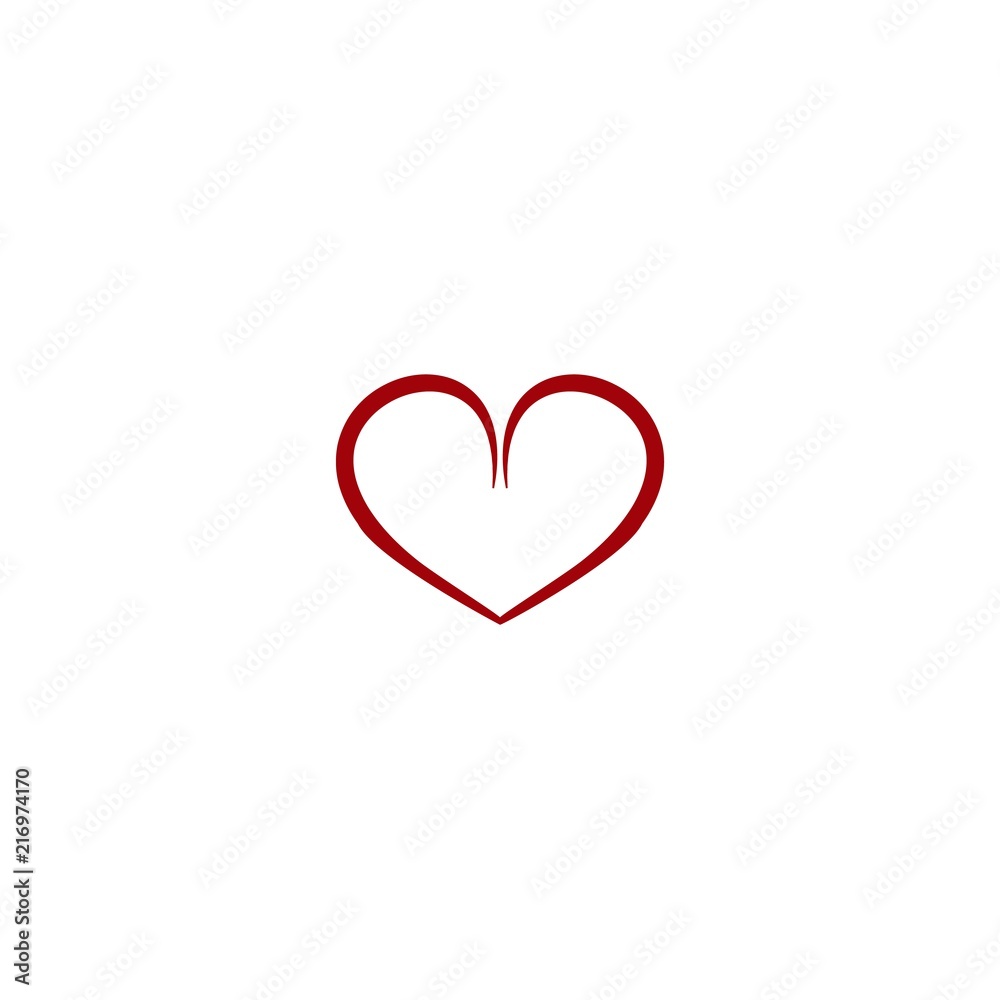 Heart red silhouette on white background. Symbol linked, join, love, passion and wedding. Template for t shirt, apparel, card, poster, valentine day. Design element. Vector illustration.