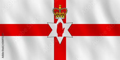 Northern Ireland flag with waving effect, official proportion.