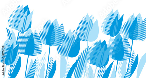 Graphic tulip flowers in monochrome blue color