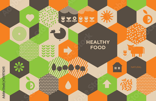 Natural eco food icons in grid order
