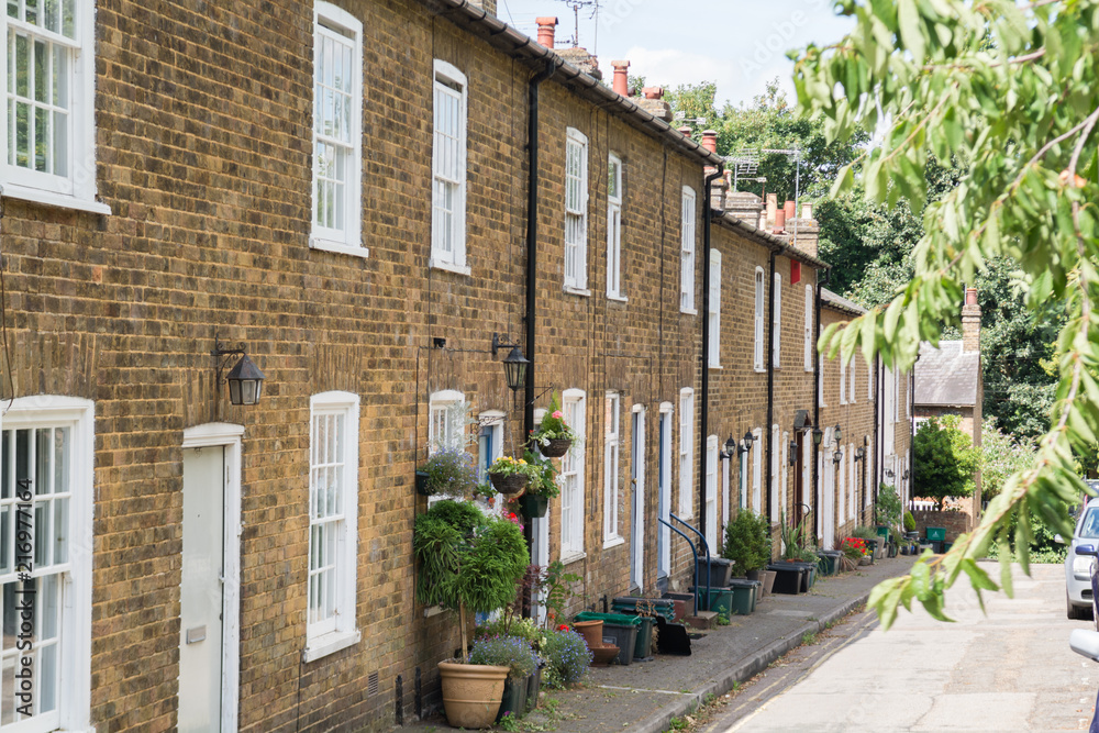 Terraced houses on a typical english residential street