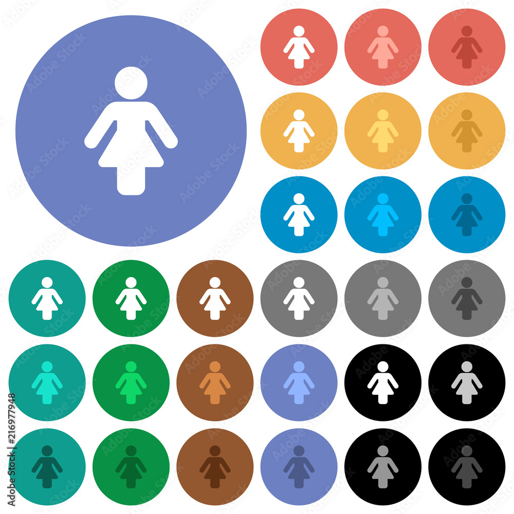Female sign round flat multi colored icons Female sign round flat multi colored icons