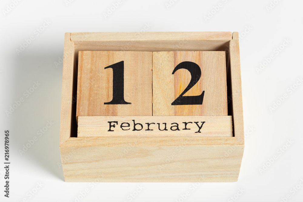 Wooden cubes with date on white background. 12th of February Wooden cubes with date on white background. 12th of February