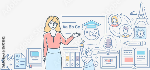 Language lesson - colorful line design style illustration