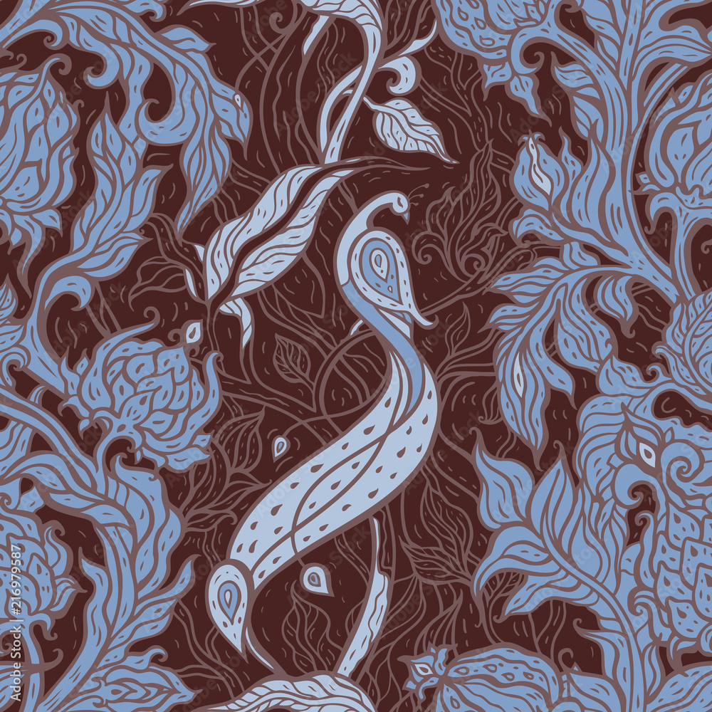 Obraz premium Exotic bird, Paisley flowers