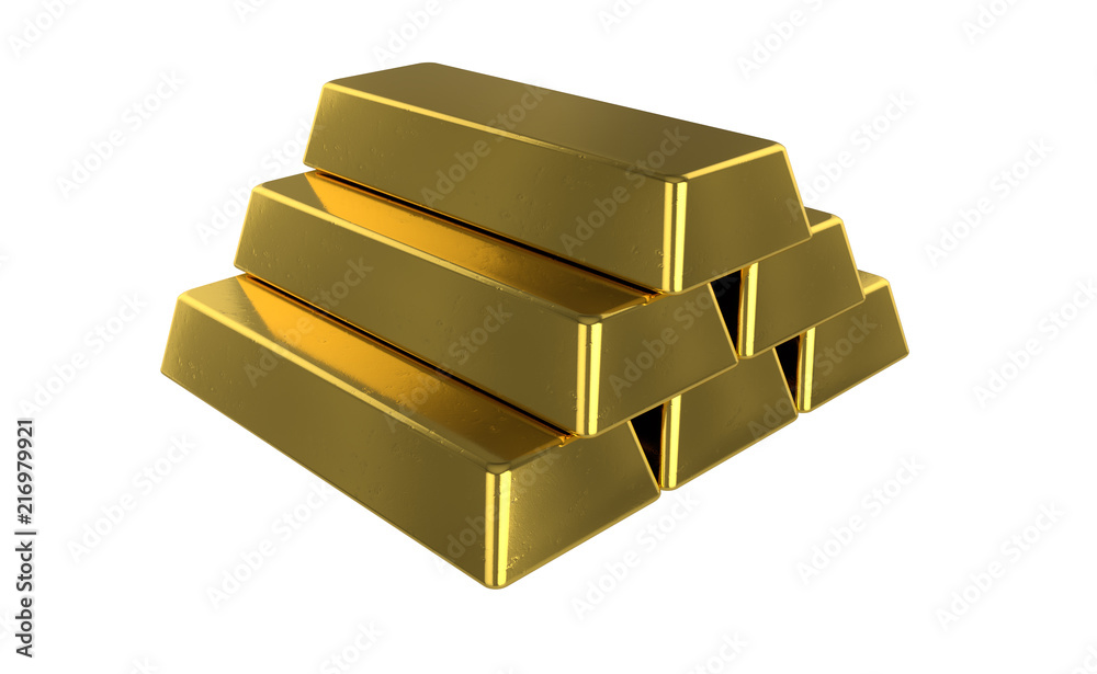3D realistic render of pile golden bars. Isolated on white background. 3D realistic render of pile golden bars. Isolated on white background.