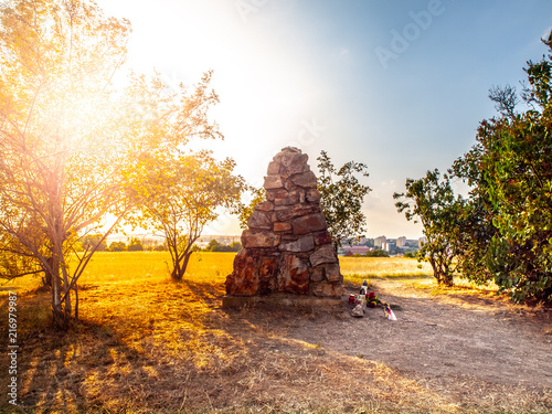 White Mountain Memorial. Stone pyramid at the place of Battle of White Mountain - 1620, Prague, Czech Republic. photo