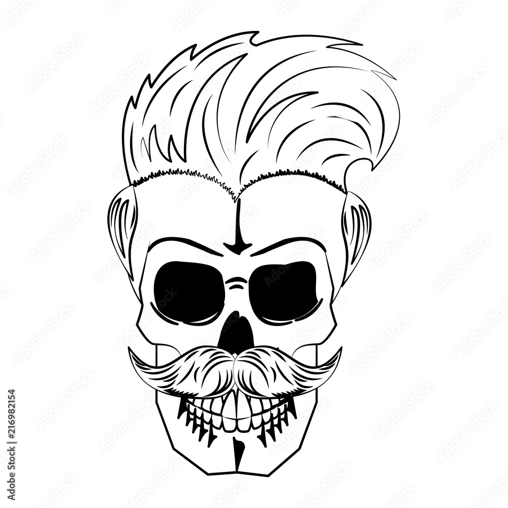 Fototapeta premium Vintage skull hairstyle barbershop vector illustration graphic design