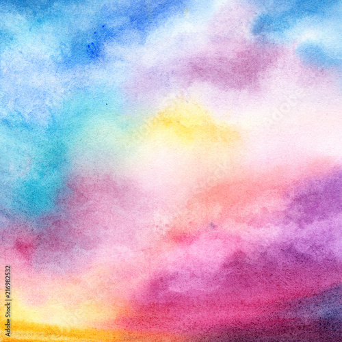 Abstract art background. Watercolor sky. Sunset. Sunrise. Colorful clouds.  © oaurea