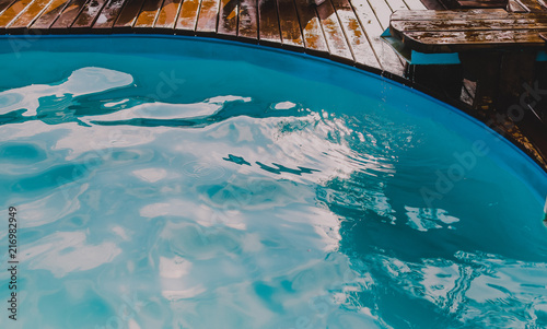 Clear water in the pool. Blue