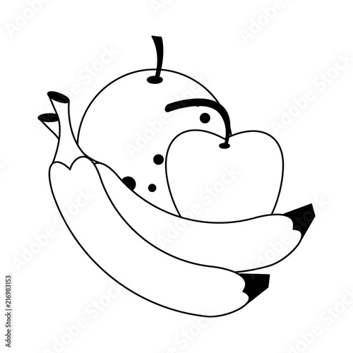 Bananas and apple with orange vector illustration graphic design