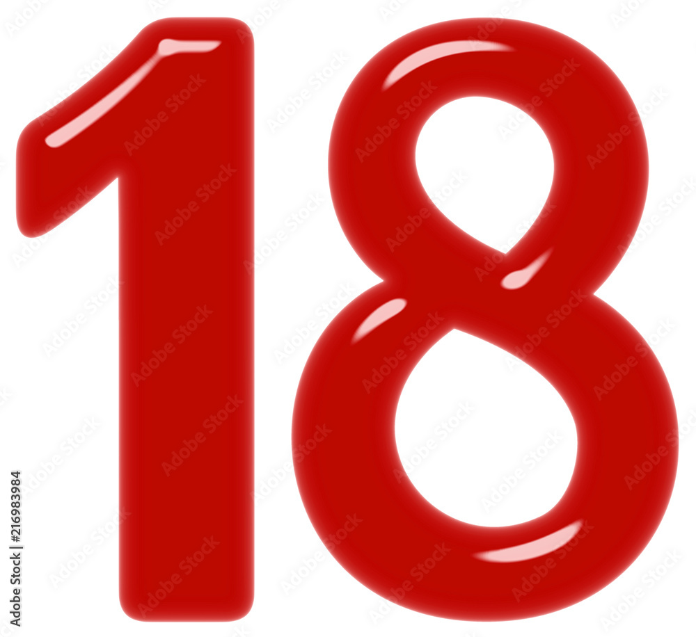 eighteen Numeral 18, eighteen, isolated on white background, 3d render Stock イラスト |  Adobe Stock