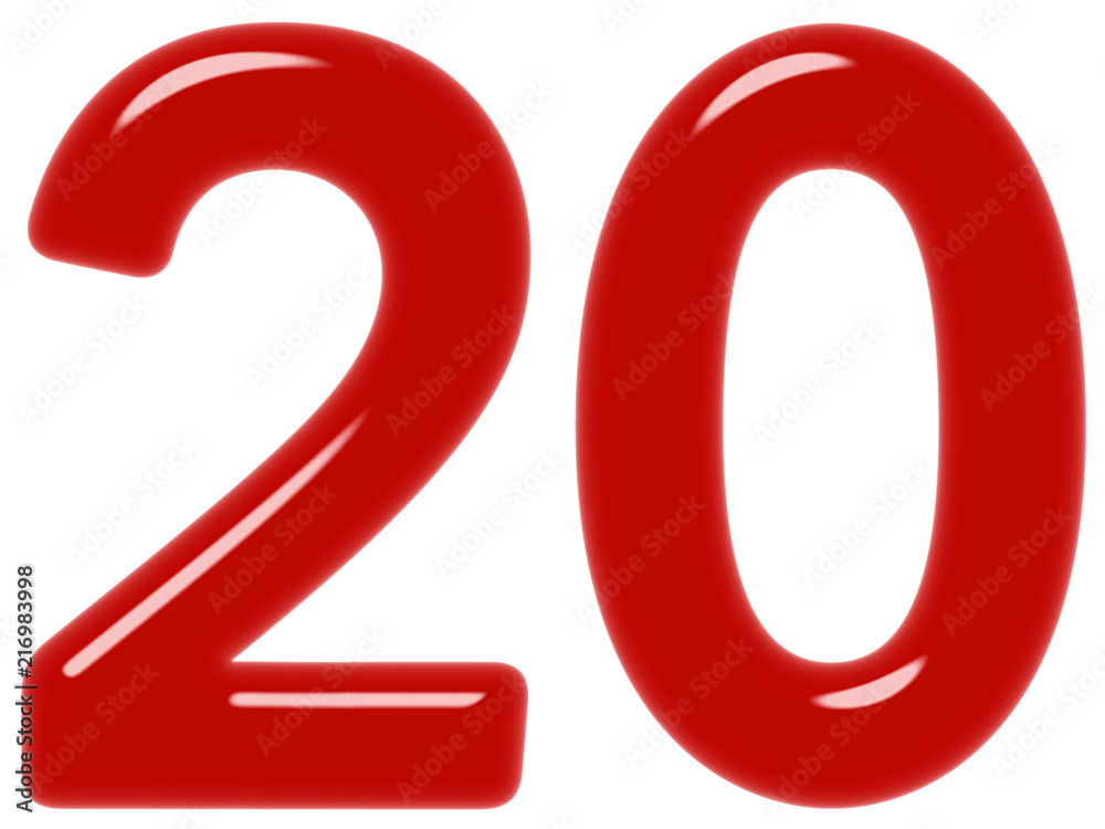 Numeral 20, twenty, isolated on white background, 3d render Numeral 20, twenty, isolated on white background, 3d render