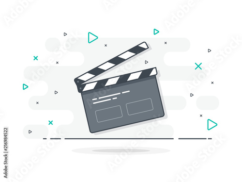 Film clapper board icon concept. Film making device, video movie clapper equipment. Trendy flat vector on white background. Vector Illustration.